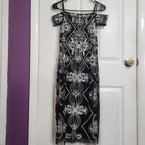 Black Beaded Embellished Midi Dress